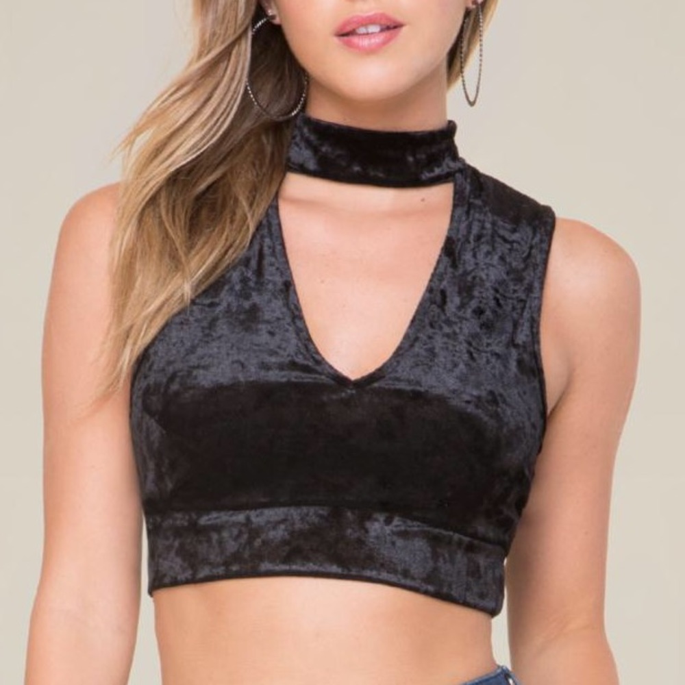 Bebe black stretch velvet crop top